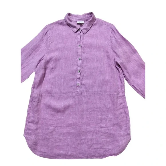 J.Jill Women's Love Linen‎ Tunic Blouse Light Purple Long Sleeve Top Size M - Picture 3 of 12